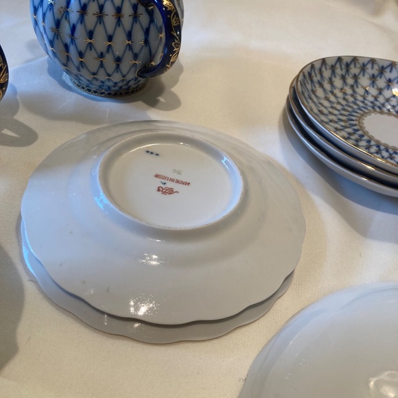 Lomonosov Imperial Porcelain Cobalt Net tea set 21 pc - Picture 7 of 11